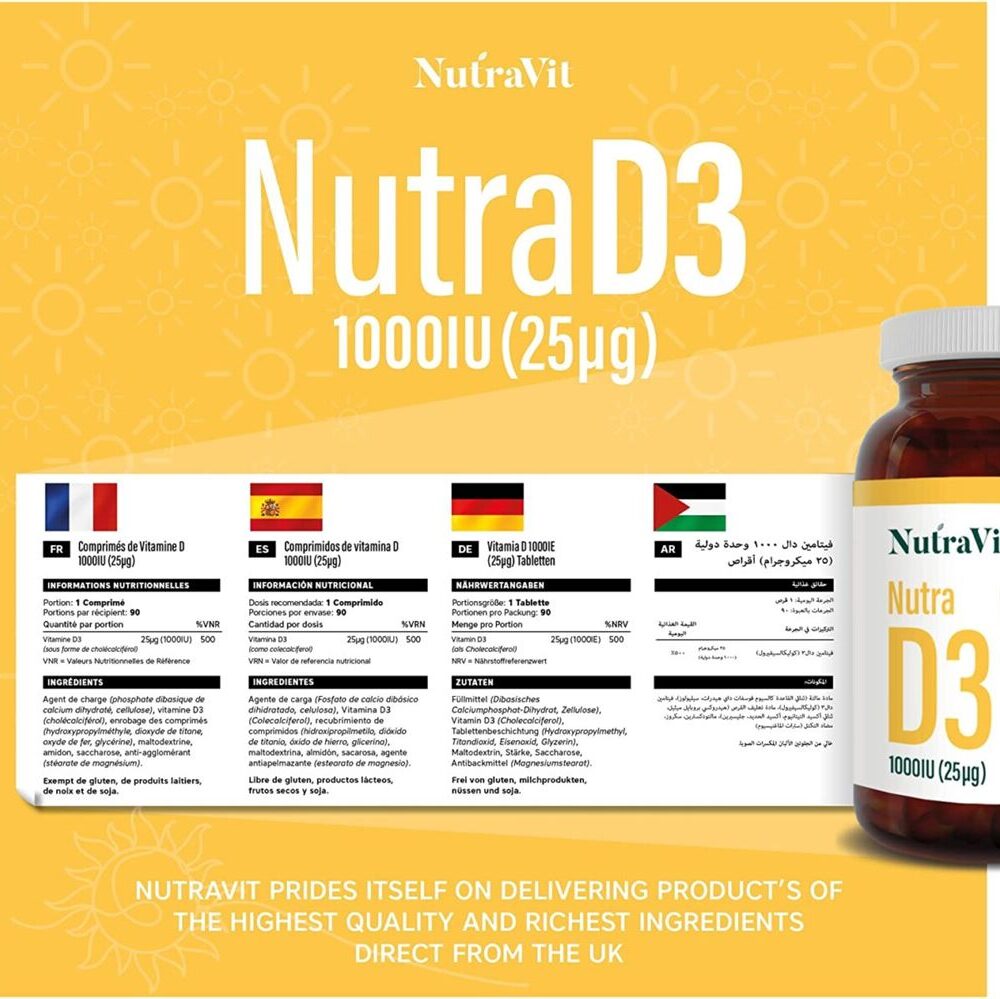 Vitamin D3 1000IU 90 Tablets - NutraVit