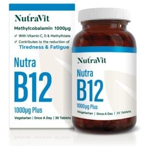 A bottle of NutraVit Nutra B12 supplements 
