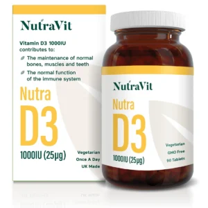 A bottle of NutraVit Nutra D3 supplements