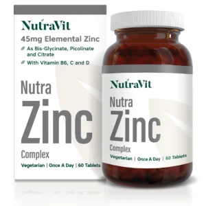 A bottle of NutraVit Nutra Zinc Complex vitamin supplements
