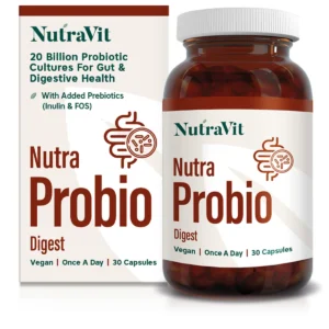 A bottle of NutraVit Nutra Probio Digest supplements