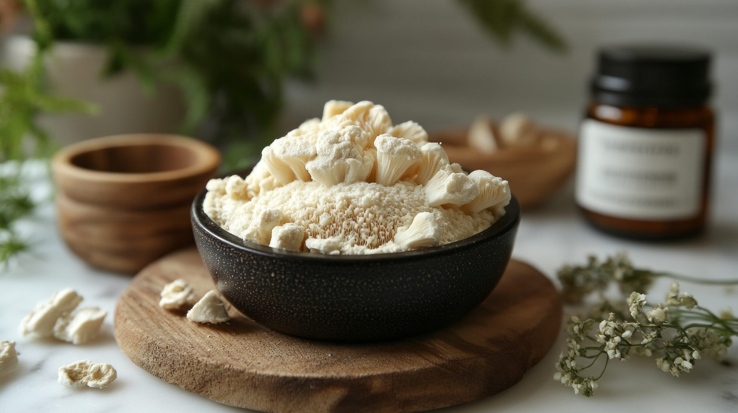 A bowl of Lion's Mane mushroom powder